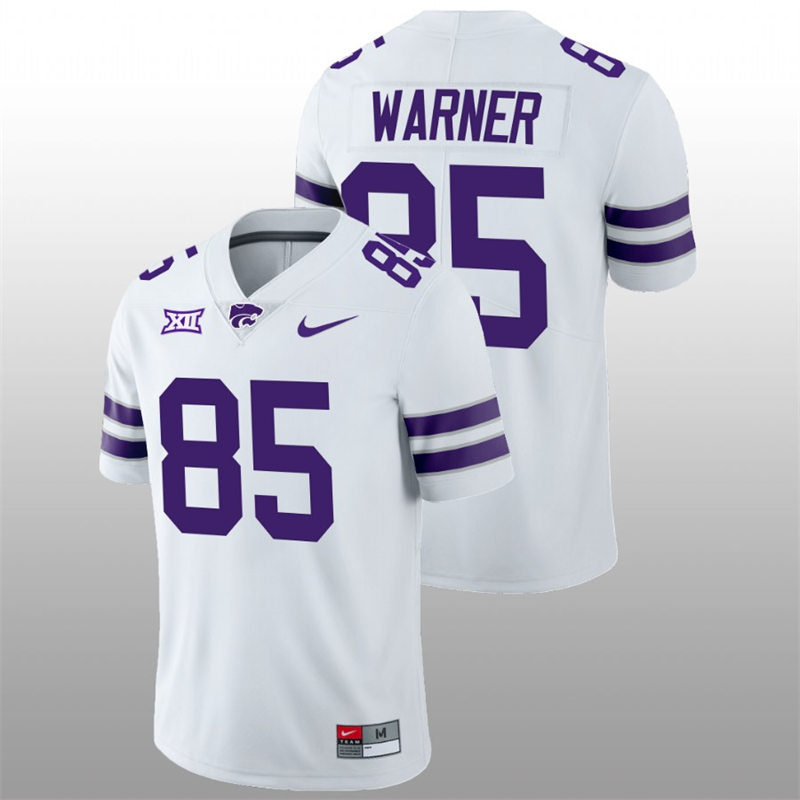 Mens Youth Kansas State Wildcats #85 Kade Warner White College Football Game Jersey