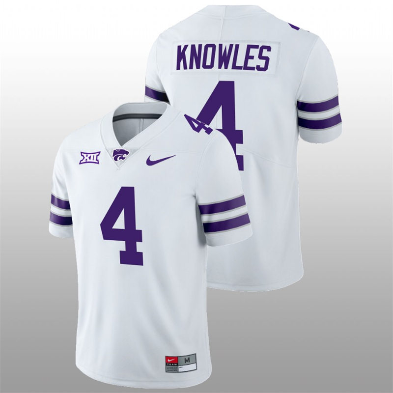 Mens Youth Kansas State Wildcats #4 Malik Knowles White College Football Game Jersey