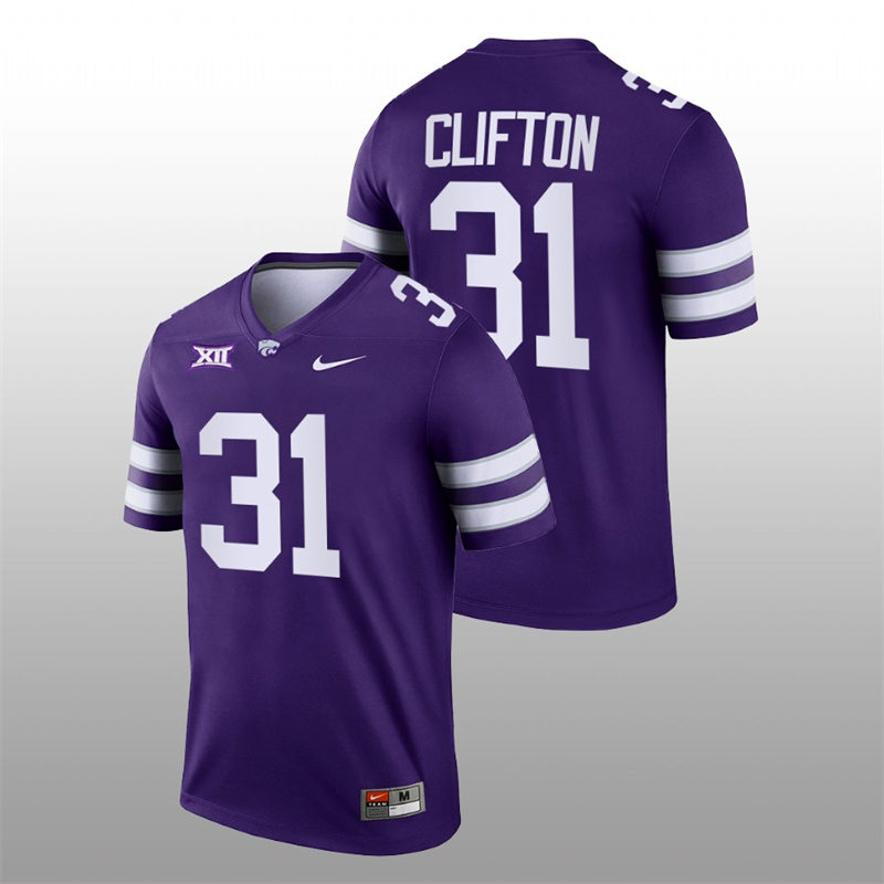 Mens Youth Kansas State Wildcats #31 Jake Clifton Purple College Football Game Jersey