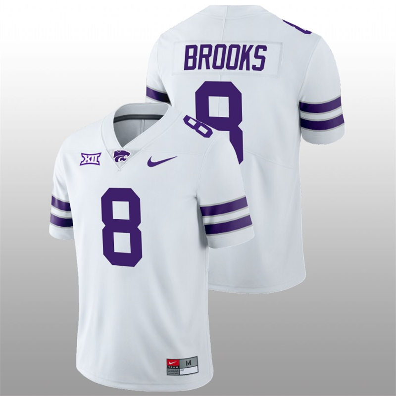 Mens Youth Kansas State Wildcats #8 Phillip Brooks White College Football Game Jersey