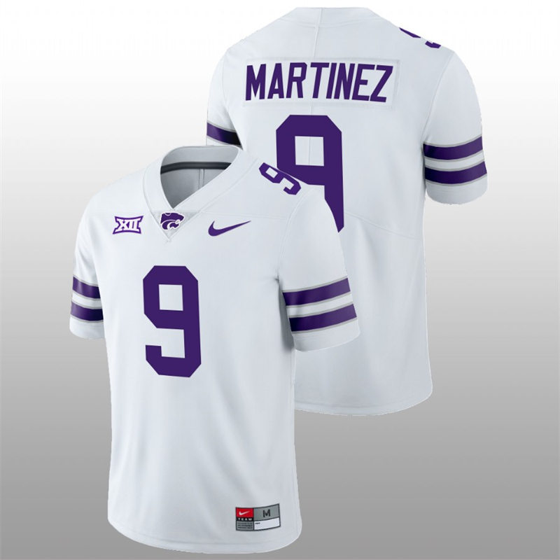 Mens Youth Kansas State Wildcats #9 Adrian Martinez White College Football Game Jersey
