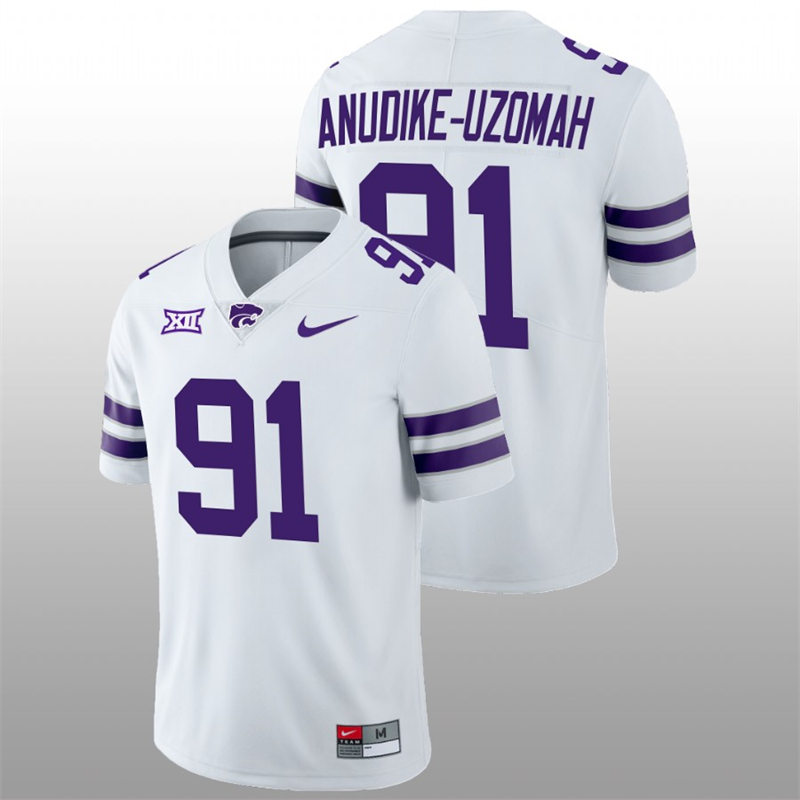 Mens Youth Kansas State Wildcats #91 Felix Anudike-Uzomah White College Football Game Jersey