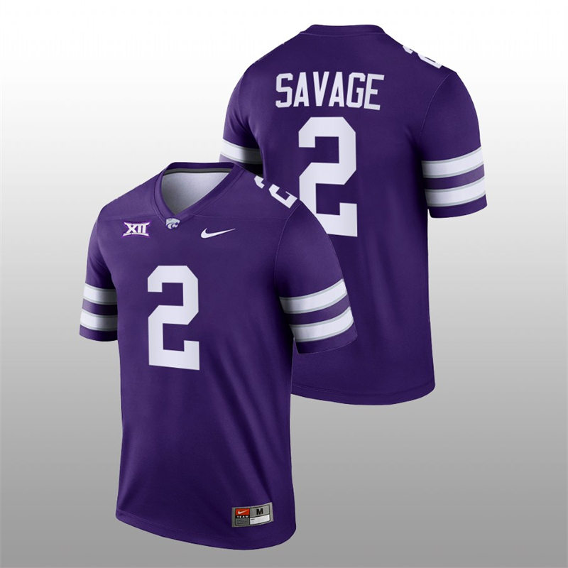 Mens Youth Kansas State Wildcats #2 Kobe Savage Purple College Football Game Jersey