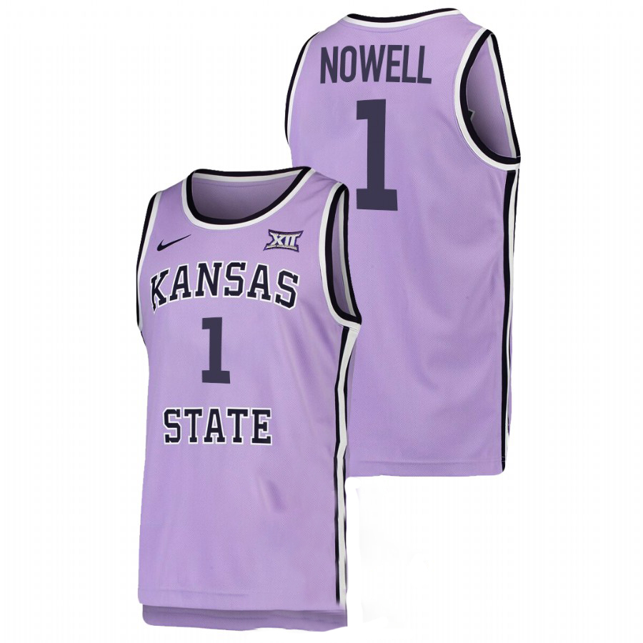 Mens Youth Kansas State Wildcats #1 Markquis Nowell Light Purple Basketball Retro Jersey