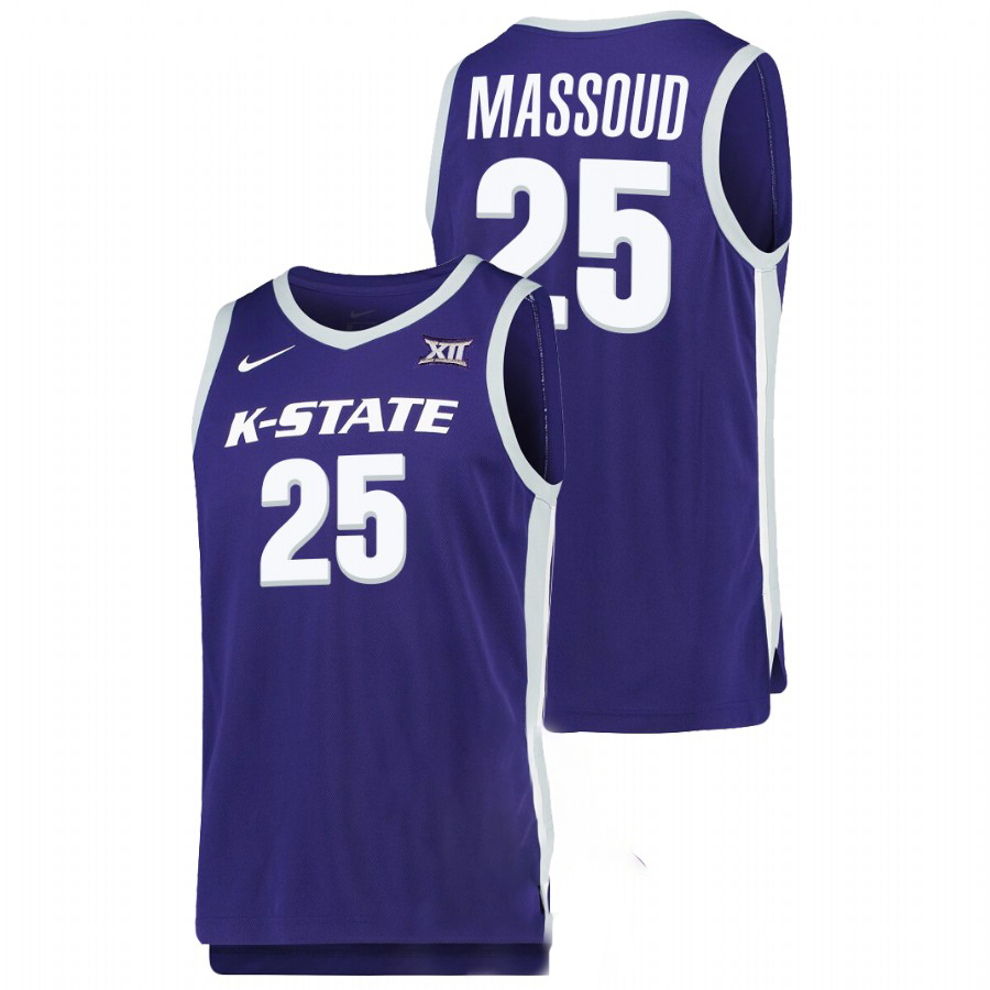 Mens Youth Kansas State Wildcats #25 Ismael Massoud Purple College Basketball Game Jersey