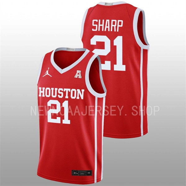 Mens Youth Houston Cougars #21 Emanuel Sharp 2022-23 Home Scarlet College Basketball Jersey