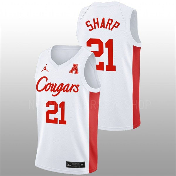 Mens Youth Houston Cougars #21 Emanuel Sharp White Cougars College Basketball Game Jersey