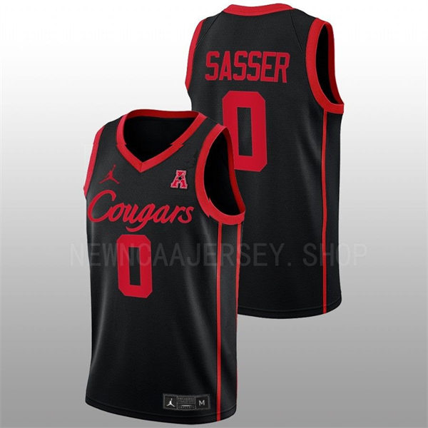 Mens Youth Houston Cougars #0 Marcus Sasser Black Cougars College Basketball Game Jersey