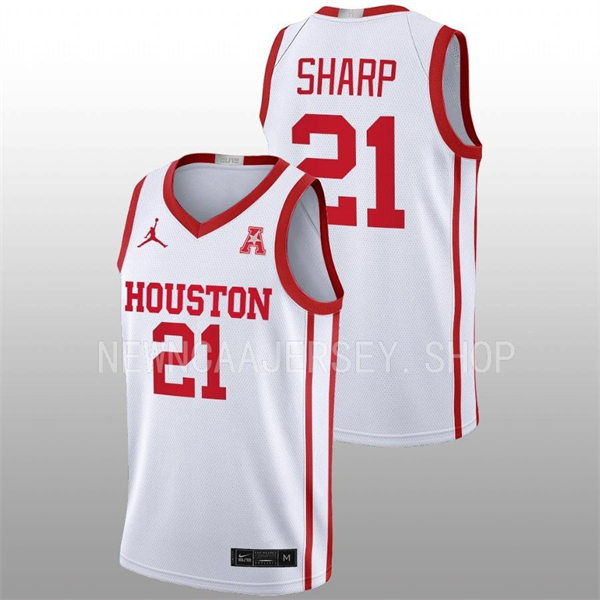 Mens Youth Houston Cougars #21 Emanuel Sharp 2022-23 White Away College Basketball Jersey