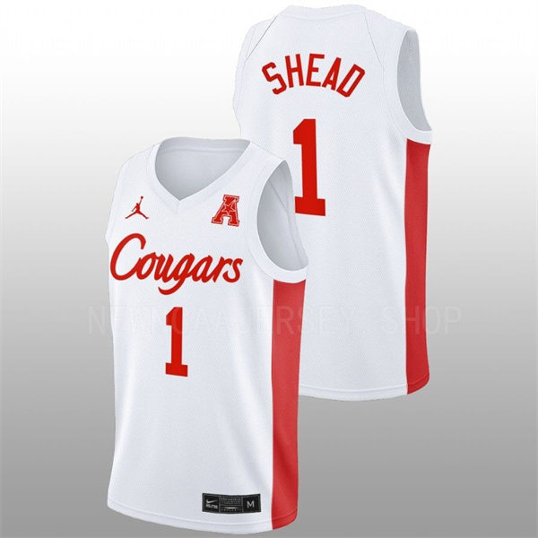 Mens Youth Houston Cougars #1 Jamal Shead White Cougars College Basketball Game Jersey