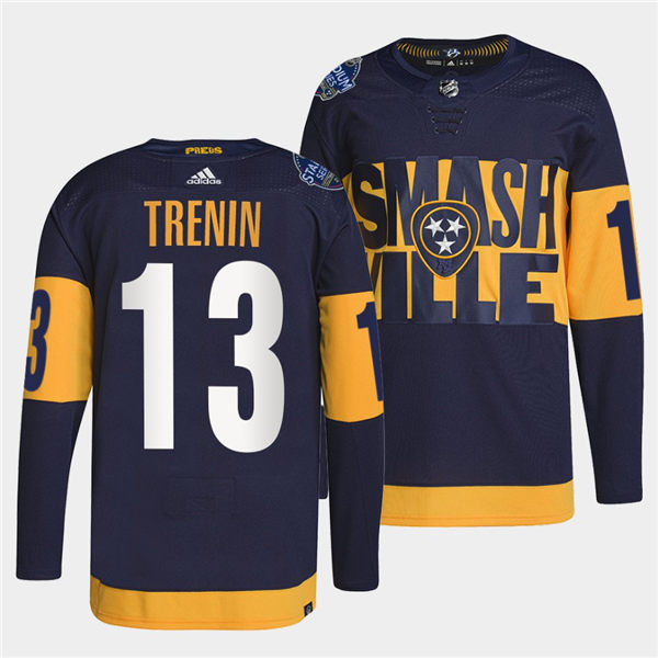 Men's Nashville Predators #13 Yakov Trenin Adidas Navy Stitched 2022 Stadium Series Jersey