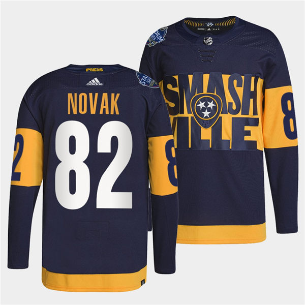 Men's Nashville Predators #82 Tommy Novak Adidas Navy Stitched 2022 Stadium Series Jersey