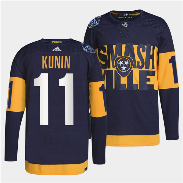 Men's Nashville Predators #11 Luke Kunin Adidas Navy Stitched 2022 Stadium Series Jersey