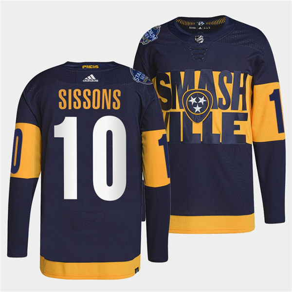 Men's Nashville Predators #10 Colton Sissons Adidas Navy Stitched 2022 Stadium Series Jersey