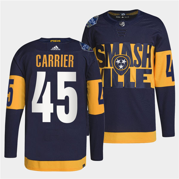 Men's Nashville Predators #45 Alexandre Carrier Adidas Navy Stitched 2022 Stadium Series Jersey