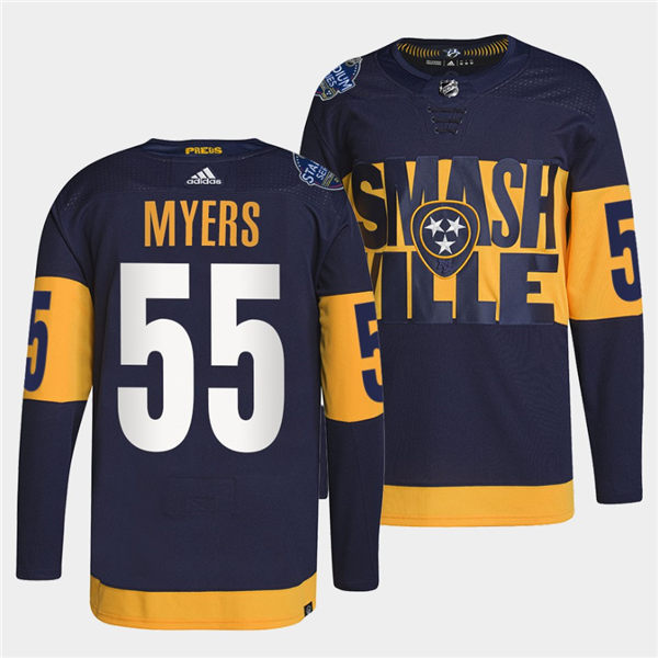 Men's Nashville Predators #55 Philippe Myers Adidas Navy Stitched 2022 Stadium Series Jersey