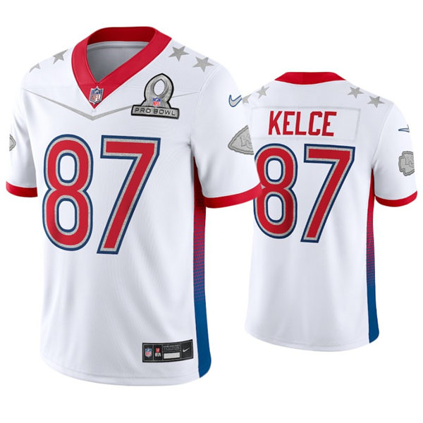 Mens Kansas City Chiefs #87 Travis Kelce White 2022 AFC Pro Bowl Game Jersey