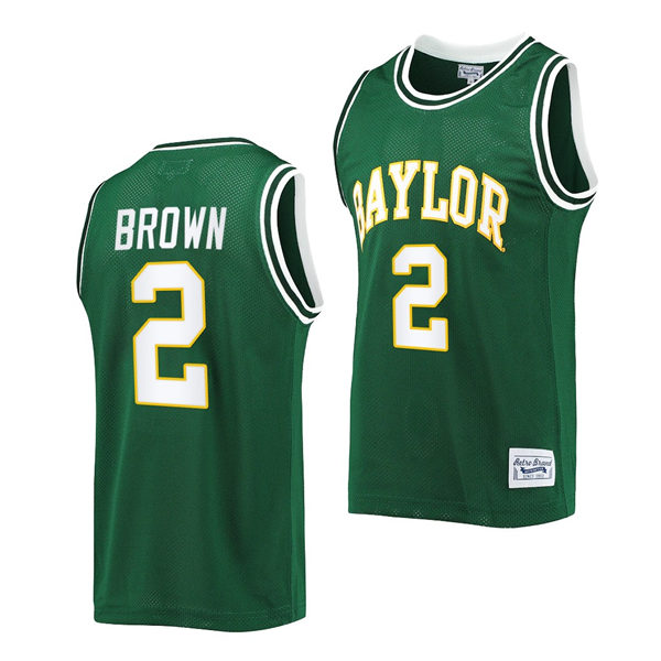 Mens Baylor Bears #2 Kendall Brown Green Original Retro Commemorative Classic Basketball Jersey