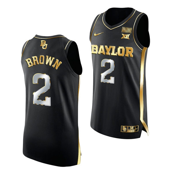 Mens Baylor Bears #2 Kendall Brown Nike Black Golden Edition Basketball Jersey