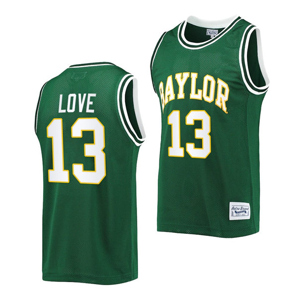 Mens Baylor Bears #13 Langston Love  Green Original Retro Commemorative Classic Basketball Jersey