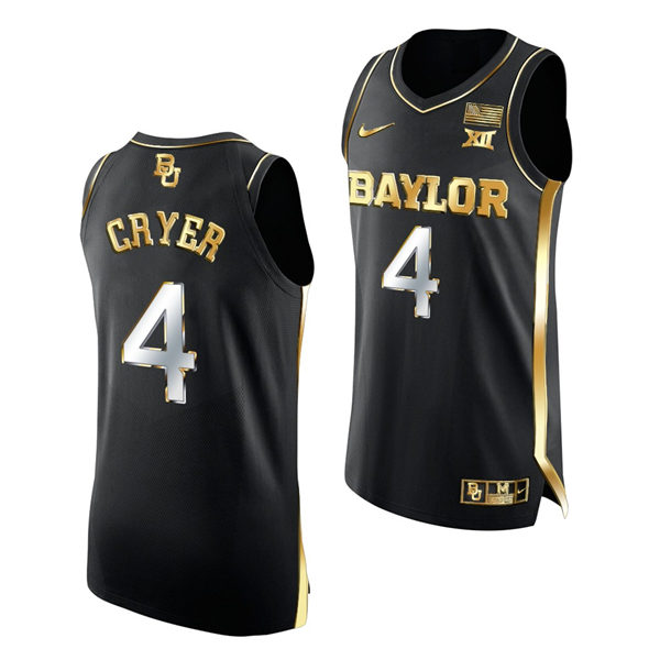Mens Baylor Bears #4 LJ Cryer Nike Black Golden Edition Basketball Jersey