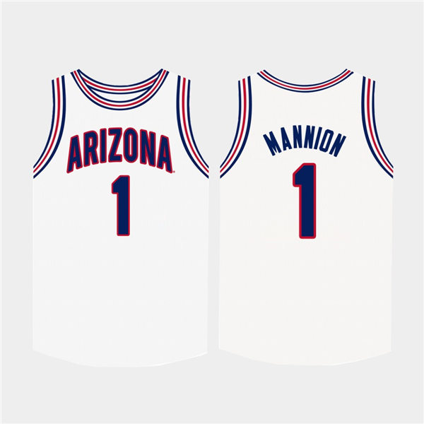 Mens Arizona Wildcats #1 Nico Mannion White Navy Round Neck Basketball Jersey