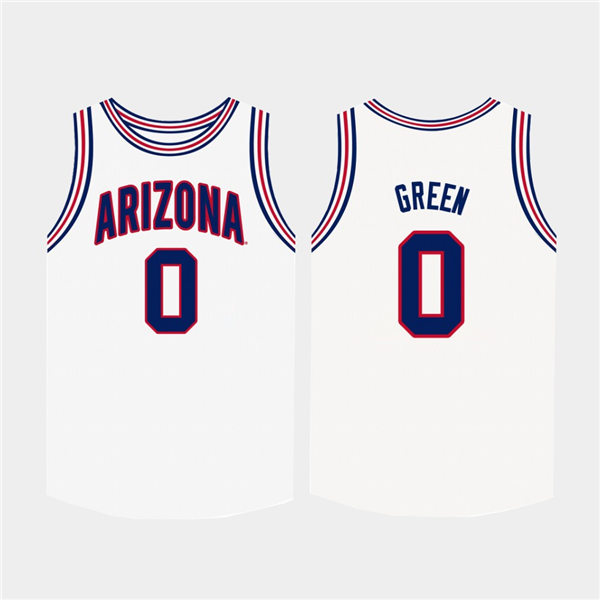 Mens Arizona Wildcats #0 Josh Green White Navy Round Neck Basketball Jersey