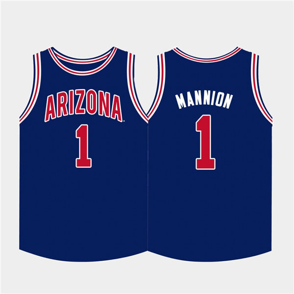 Mens Arizona Wildcats #1 Nico Mannion Blue Red Round Neck Basketball Jersey