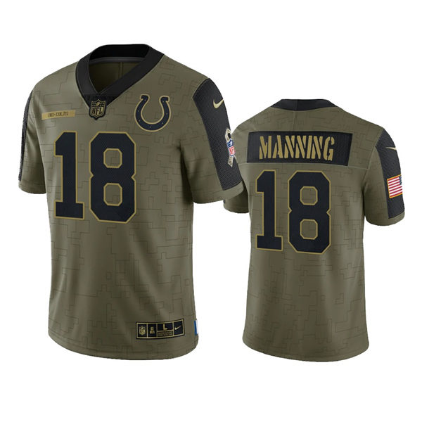Mens Indianapolis Colts Retired Player #18 Peyton Manning Nike Olive 2021 Salute To Service Limited Jersey