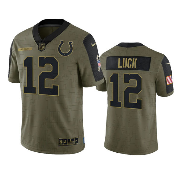 Mens Indianapolis Colts Retired Player #12 Andrew Luck Nike Olive 2021 Salute To Service Limited Jersey