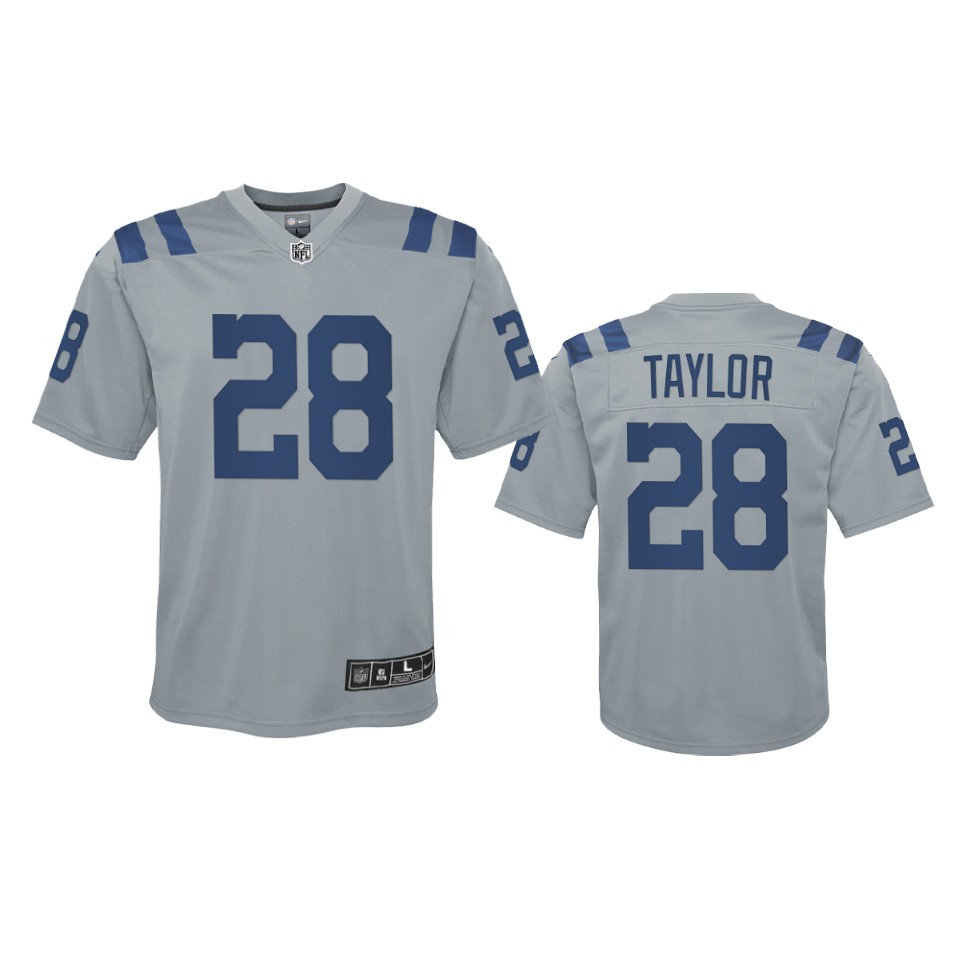 Youth Indianapolis Colts #28 Jonathan Taylor Gray Inverted Game Jersey