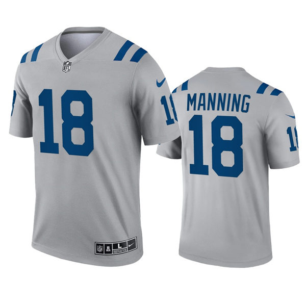 Mens Indianapolis Colts Retired Player #18 Peyton Manning Gray 2021 Inverted Legend Jersey