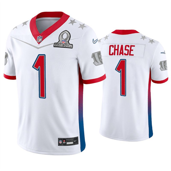 Men's Cincinnati Bengals #1 Ja'Marr Chase White 2022 AFC Pro Bowl Game Jersey