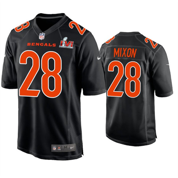 Men's Cincinnati Bengals #28 Joe Mixon Nike Black Super Bowl LVI Bound Game Fashion Jersey