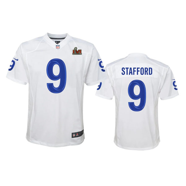 Youth Los Angeles Rams #9 Matthew Stafford Nike Full White Super Bowl LVI Game Fashion Jersey