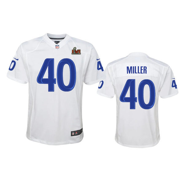 Youth Los Angeles Rams #40 Von Miller Nike Full White Super Bowl LVI Game Fashion Jersey