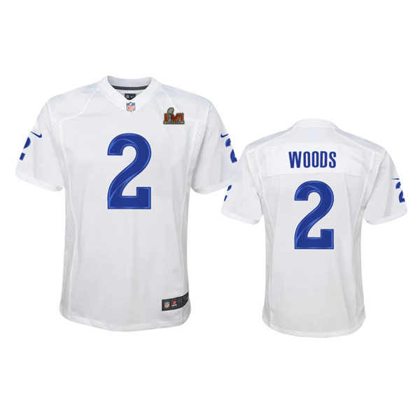 Youth Los Angeles Rams #2 Robert Woods Nike Full White Super Bowl LVI Game Fashion Jersey