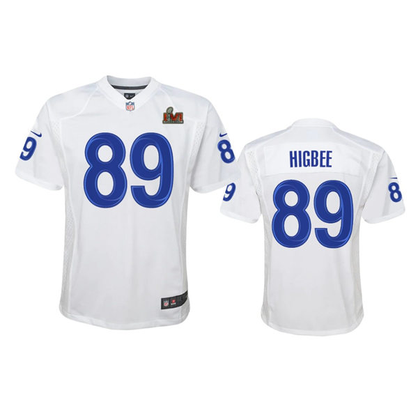 Youth Los Angeles Rams #89 Tyler Higbee Nike Full White Super Bowl LVI Game Fashion Jersey