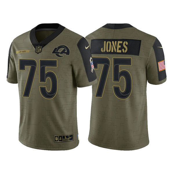 Mens Los Angeles Rams Retired Player #75 Deacon Jones Nike Olive 2021 Salute To Service Limited Jersey 