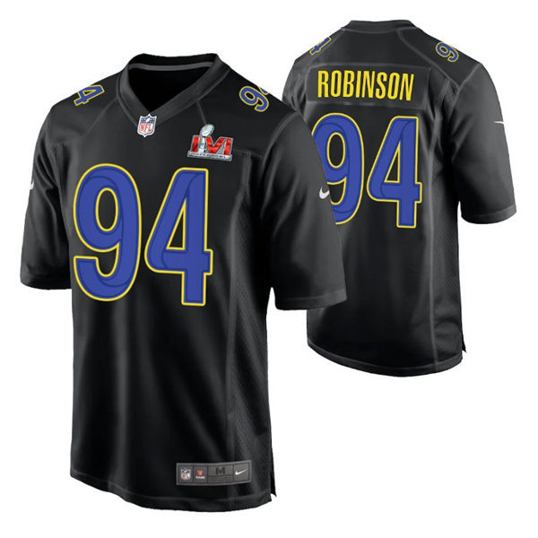 Mens Los Angeles Rams #94 A'Shawn Robinson Nike Black Super Bowl LVI Bound Game Fashion Jersey