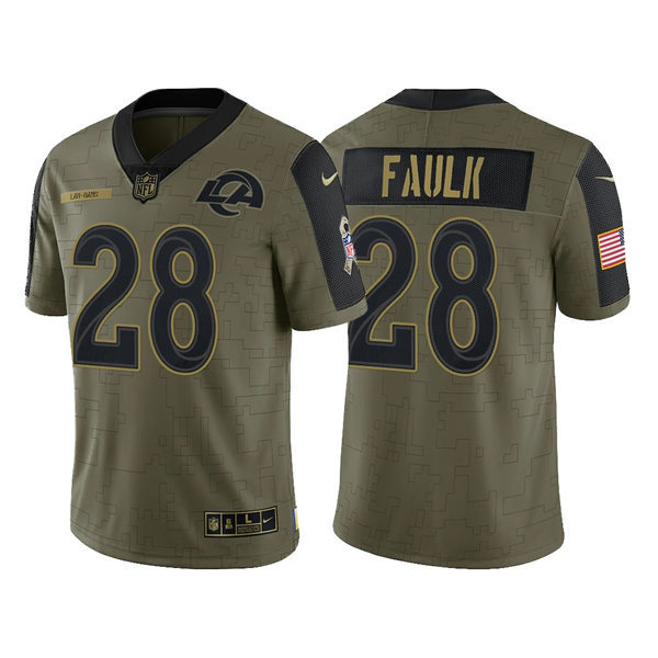 Mens Los Angeles Rams Retired Player #28 Marshall Faulk Nike Olive 2021 Salute To Service Limited Jersey