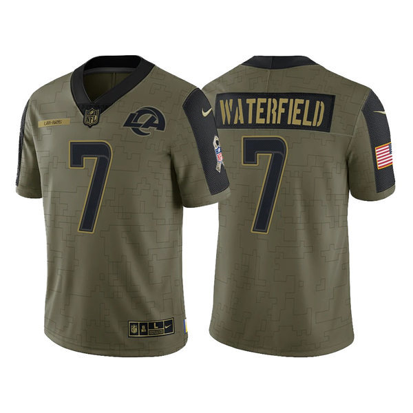 Mens Los Angeles Rams Retired Player #7 Bob Waterfield Nike Olive 2021 Salute To Service Limited Jersey
