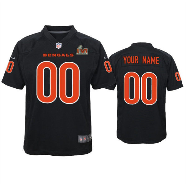 Youth Cincinnati Bengals Custom 2022 LVI Super Bowl Game Black Fashion Jersey