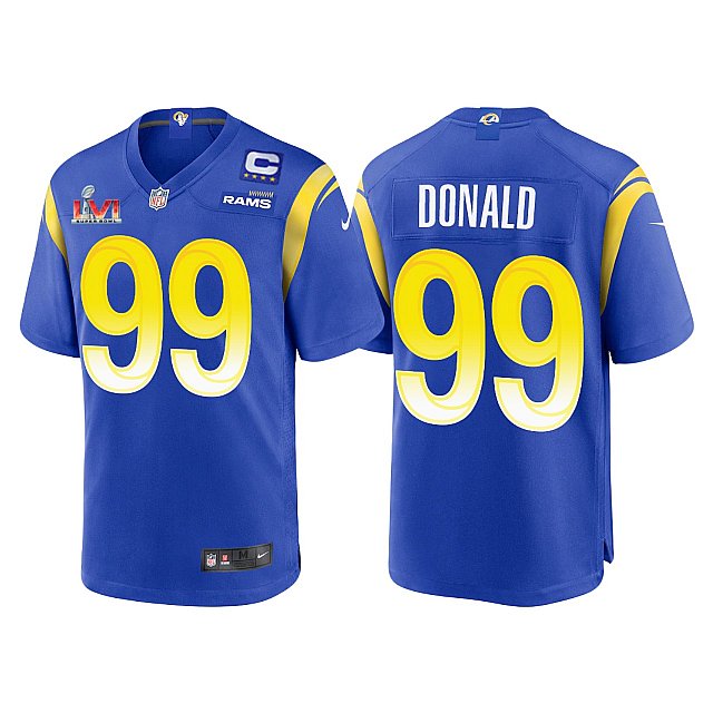 Mens Los Angeles Rams #99 Aaron Donald Jersey with Captain C patch Royal Vapor Untouchable Limited Jersey