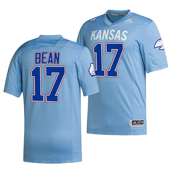 Men's Kansas Jayhawks #17 Jason Bean HOMECOMING HAIL TO OLD KU UNIFORM Adidas POWDER BLUE Reverse Retro Football Jersey