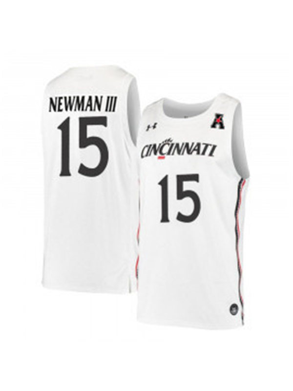 Mens Cincinnati Bearcats #15 John Newman III White Stitched College Basketball Jersey