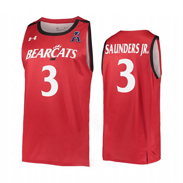 Mens Cincinnati Bearcats #3 Mike Saunders Jr. Red Stitched College Basketball Jersey