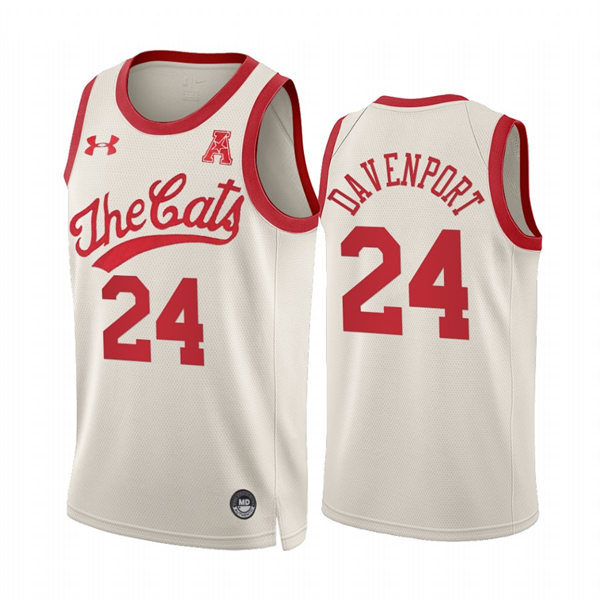 Mens Cincinnati Bearcats #24 Jeremiah Davenport Cream 2022 Retro 70s The Cats Basketball Jersey