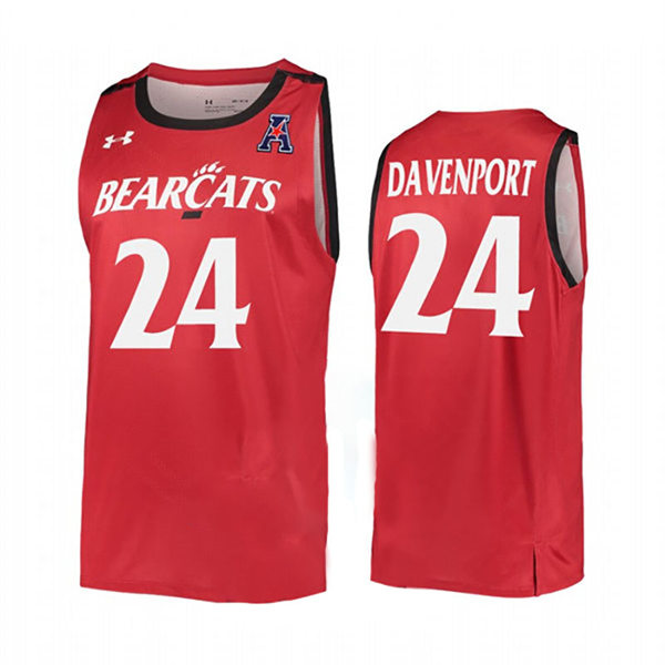 Mens Cincinnati Bearcats #24 Jeremiah Davenport Red Stitched College Basketball Jersey