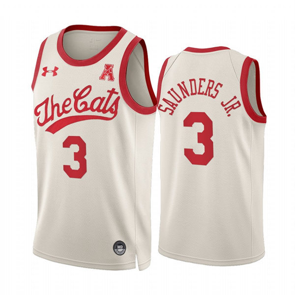 Mens Cincinnati Bearcats #3 Mike Saunders Jr. Cream 2022 Retro 70s The Cats Basketball Jersey  